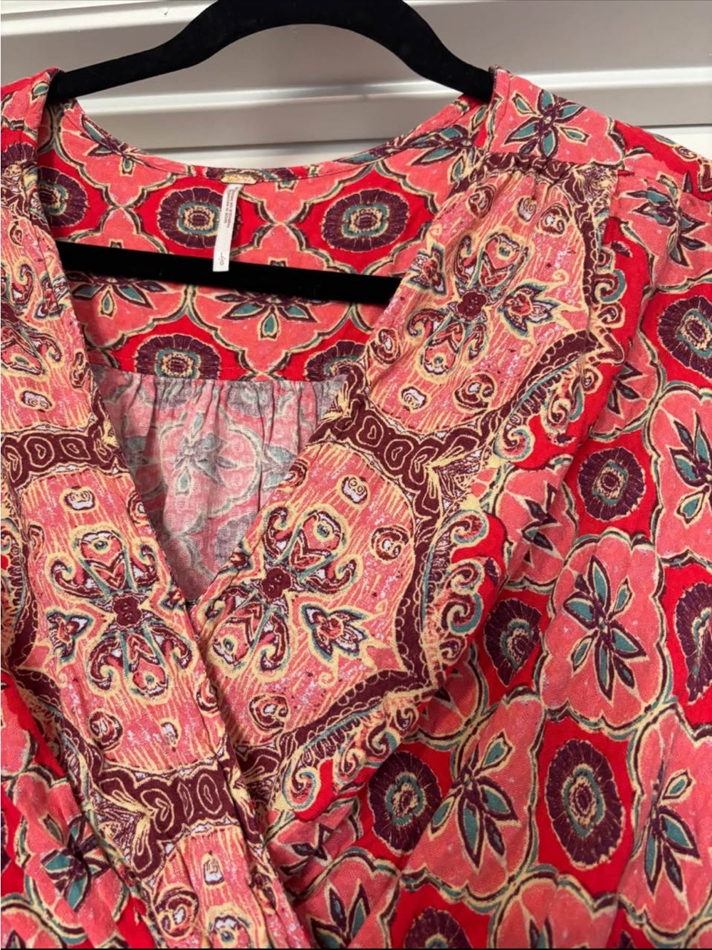 Free People Red Paisley & Medallion V-Neck Blouse